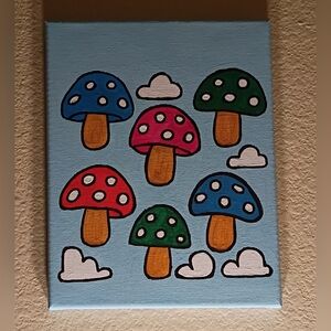 Handpainted Colorful Mushroom Canvas Art Wall Decor 8x10"